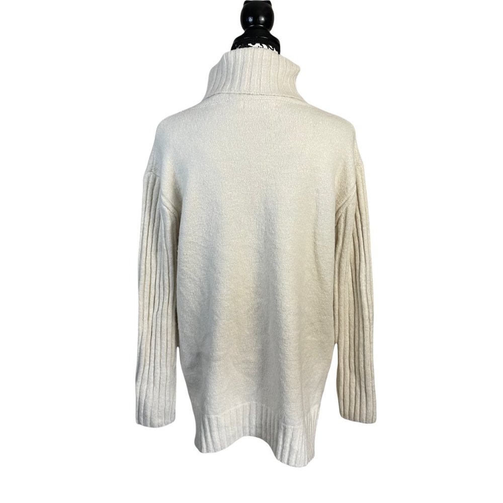 All in Favor | Women's Ivory White Turtleneck Metallic Rib Stretch Sweater Small - Picture 6 of 8